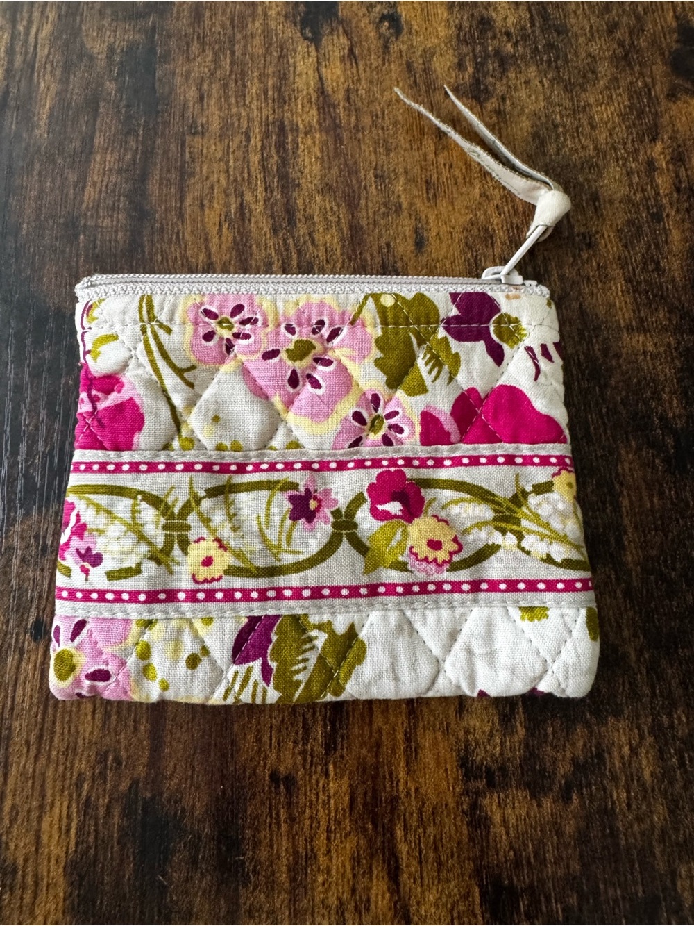 Vera Bradley Floral Quilted Zip Pouch - Pink & Green